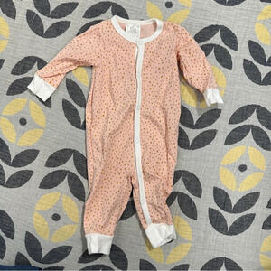 NWOT. Too Cute 3 mo sleeper and headband, pink with gold polka dots, baby girl